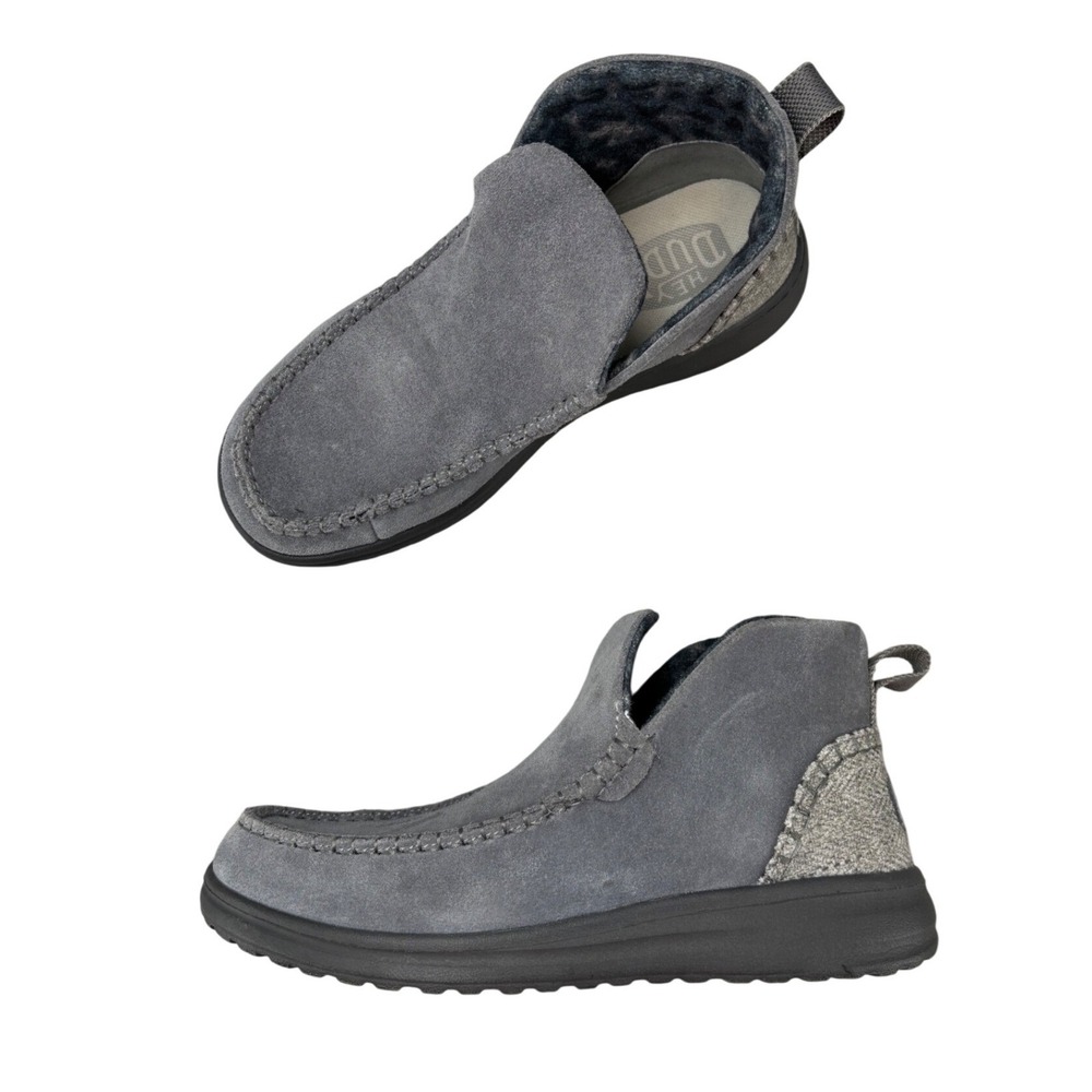 Hey Dude Denny Boots Carbon Grey Suede Faux Fur Lined Ankle Booties Women's 7